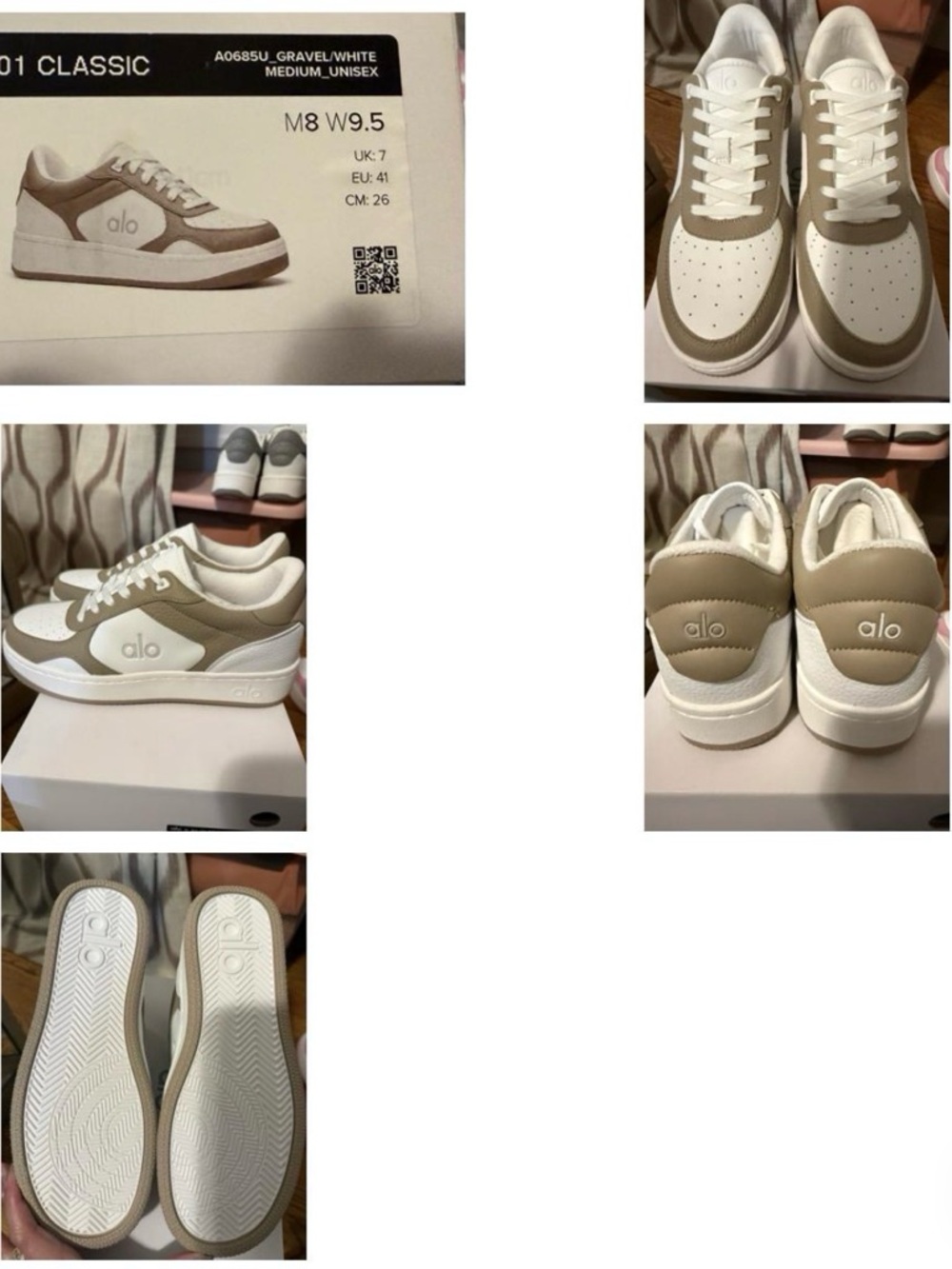 Alo Yoga 01 Classic Sneakers Gravel White Unisex M8 / W9.5 New 2 Available